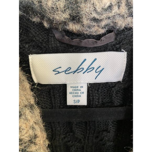 Sebby Womens Faux Fur Open Front Vest Black Brown Cable Knit Back S Polyester - Picture 3 of 7